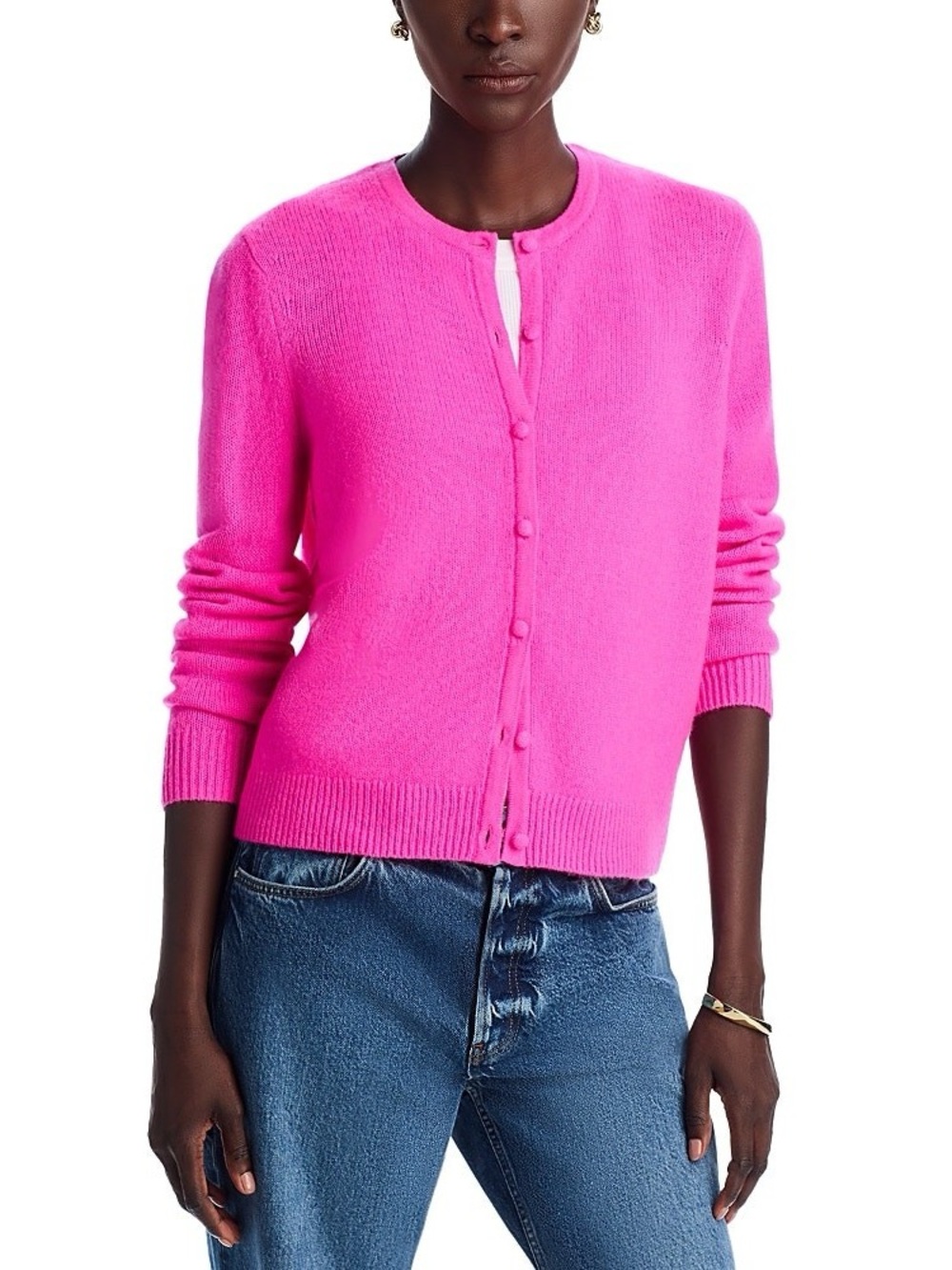 C by Bloomingdale’s cashmere Bright Pink Button-Front Women's Cardigan Sweater